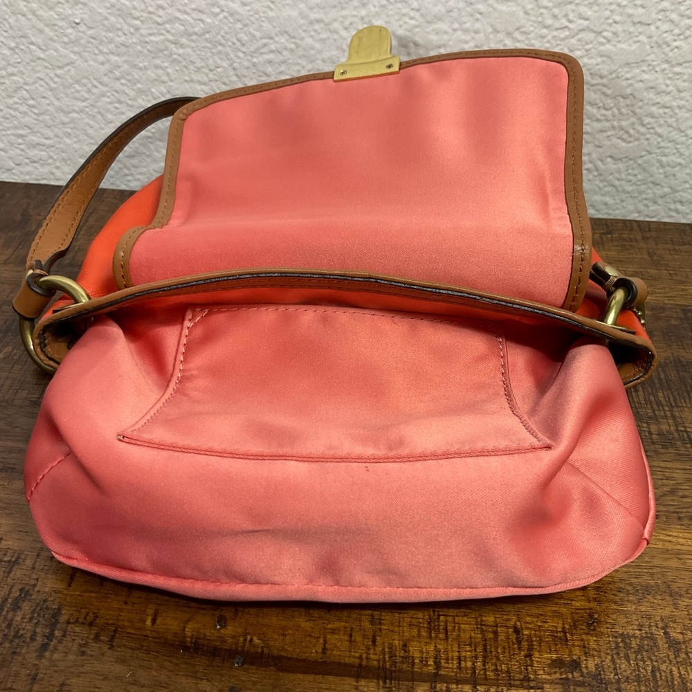 Coach POPPY Colorblock Leather Flap Crossbody Bag‎ #48941 Two Shades Orange - Picture 2 of 14